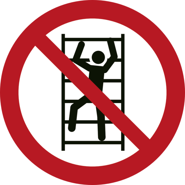 Ingen klättring på hyllorna förbudsskylt - ISO 7010