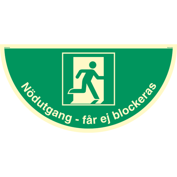 Nötutgång - får ej blockeras - Efterlysande Golvskylt - ISO 7010
