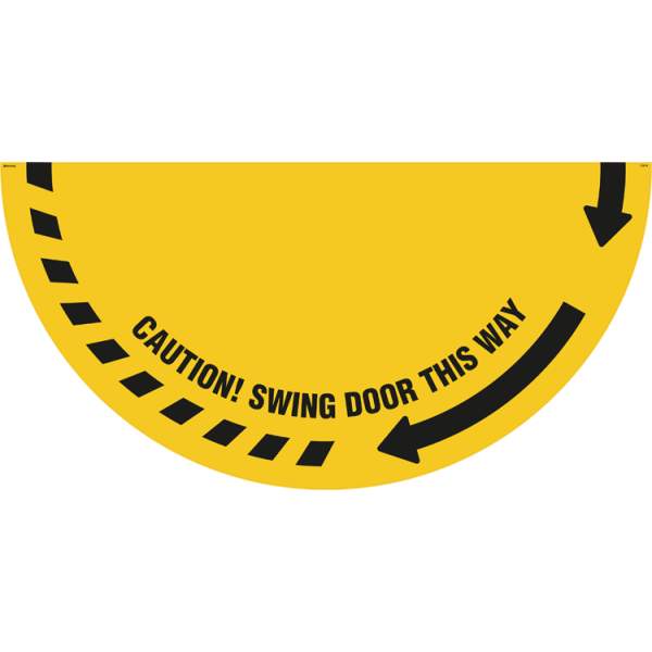 Caution! Swing door area - Golvskylt - Ø1800 mm