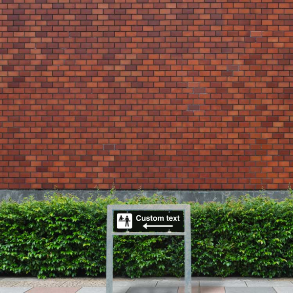 Receptionsskylt – svart hänvisningsskylt med vänster pil och valfri text, 150 x 500 mm 3 mm alu-sandwich