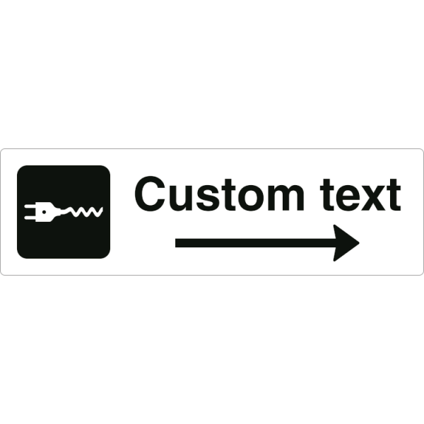 Elbilsparkeringsskylt – vit hänvisningsskylt med högerpil och valfri text, 150 x 500 mm, 3 mm alu-sandwich