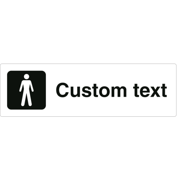 Herr-WC-skylt – vit hänvisningsskylt utan pil och valfri text, 150 x 500 mm 3 mm alu-sandwich