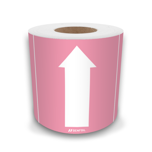 SIS rörmärke till massor och suspensioner, ljusröd med vit pil - självhäftande vinyl, rulle 100 m