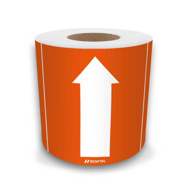 SIS rörmärke för brandfarliga gaser, orange med vit pil - självhäftande vinyl på rulle 100 m