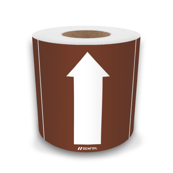 SIS rörmärke till brandfarliga vätskor, brun med vit pil - självhäftande vinyl, rulle 100 m