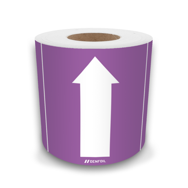 SIS rörmärke för frätande och giftiga gaser och vätskor, violett med vit pil - självhäftande vinyl, rulle 100 m