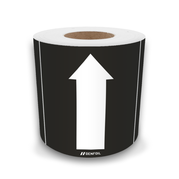 SIS rörmärke till övriga vätskor, svart med vit pil - självhäftande vinyl på rulle, 100 m