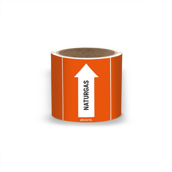 SIS Rörmärke med text "Naturgas" - Orange, flera varianter