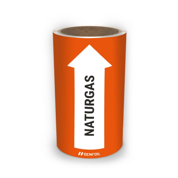 SIS Rörmärke med text "Naturgas" - Orange, flera varianter
