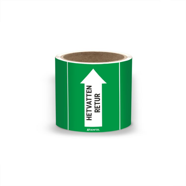 SIS Rörmärken med text "Hetvatten retur" - Grön, flera varianter