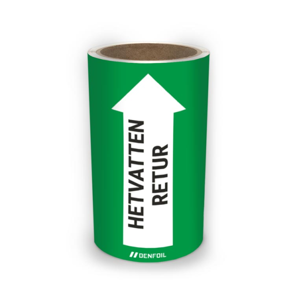 SIS Rörmärken med text "Hetvatten retur" - Grön, flera varianter
