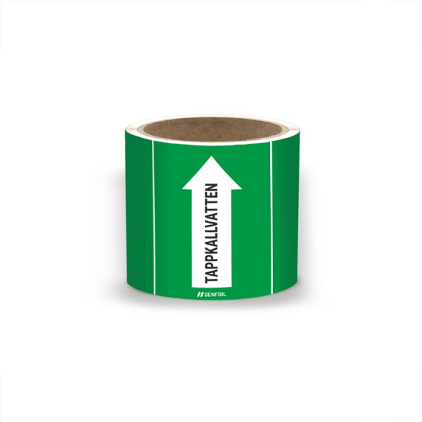 SIS Rörmärke med text "Tappkallvatten" - Grön, flera varianter