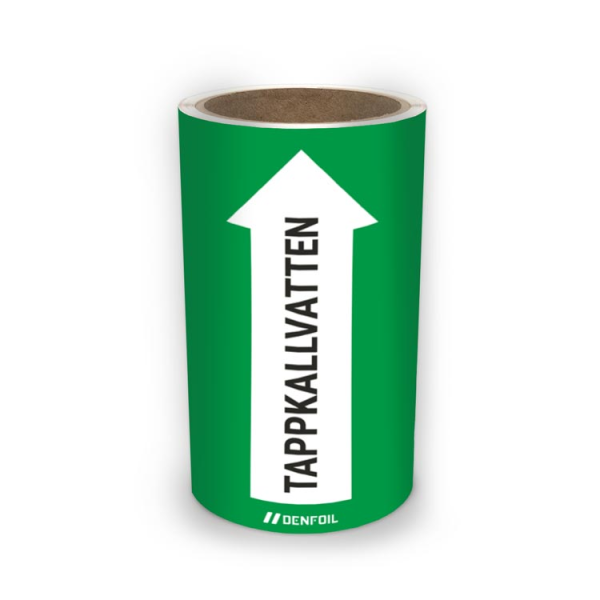 SIS Rörmärke med text "Tappkallvatten" - Grön, flera varianter