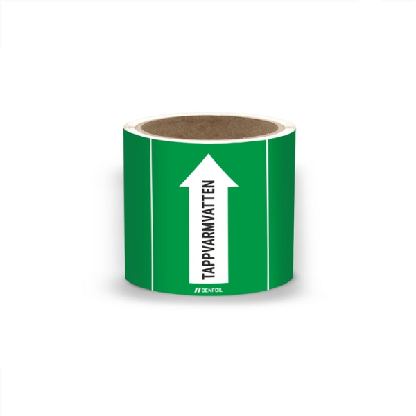 SIS Rörmärke med text "Tappvarmvatten" - Grön, flera varianter