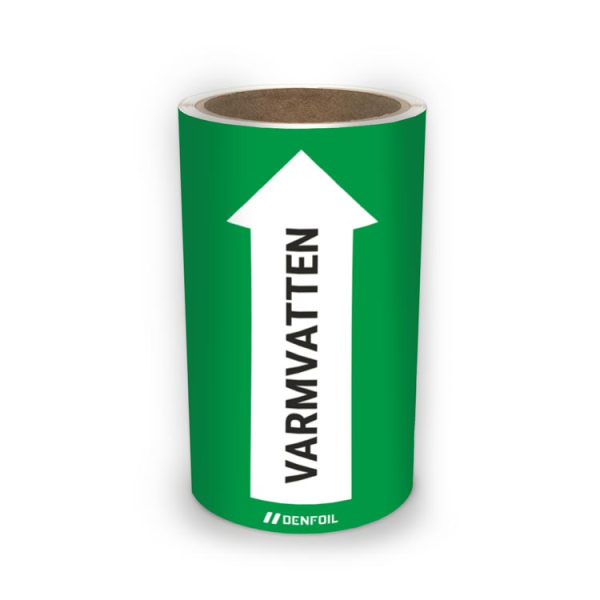 SIS Rörmärke med text "Varmvatten" - Grön, flera varianter