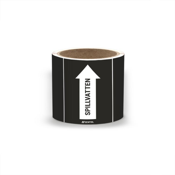 SIS Rörmärke med text "Spillvatten" - Svart, flera varianter
