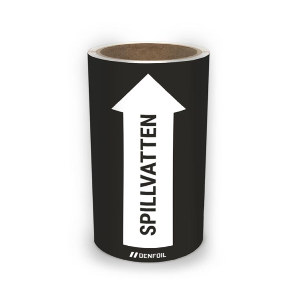 SIS Rörmärke med text "Spillvatten" - Svart, flera varianter