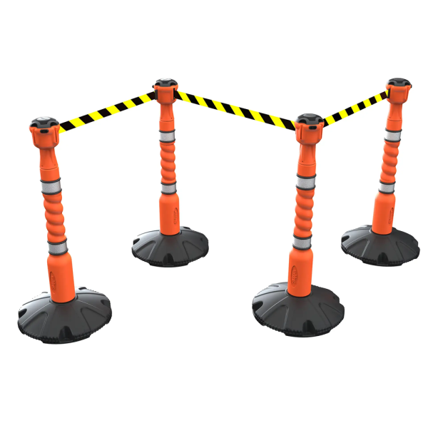 4-punkts avspärrningspaket (4 x 9 m gul/svart avspärrningsband) SKIPPER-system. 