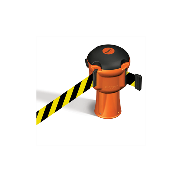 Avspärrningspaket med 1 punkt (1 x 9 m gul/svart avspärrningsband) SKIPPER-system. 