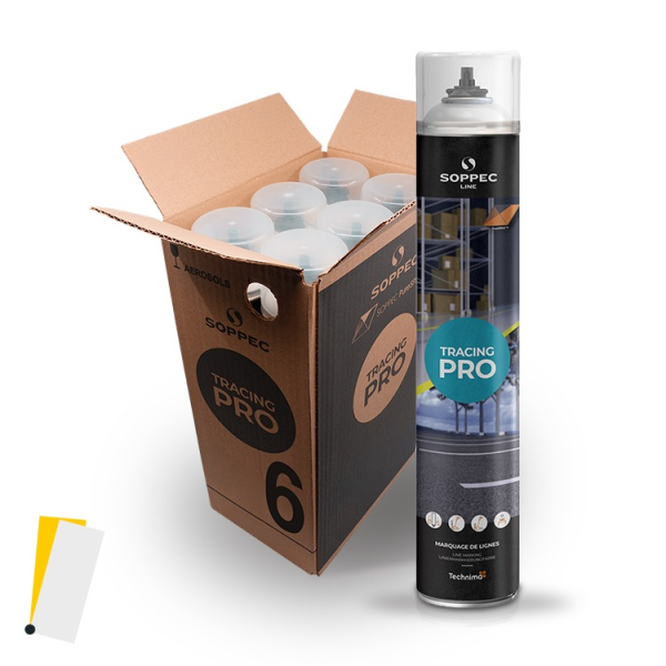 6 burkar SOPPEC Tracing Pro markeringsspray (750 ml) vit eller gul för linjemarkering och uppmärkning