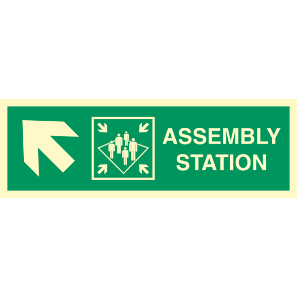 Direction sign  - Assembly station arrow up to corner 