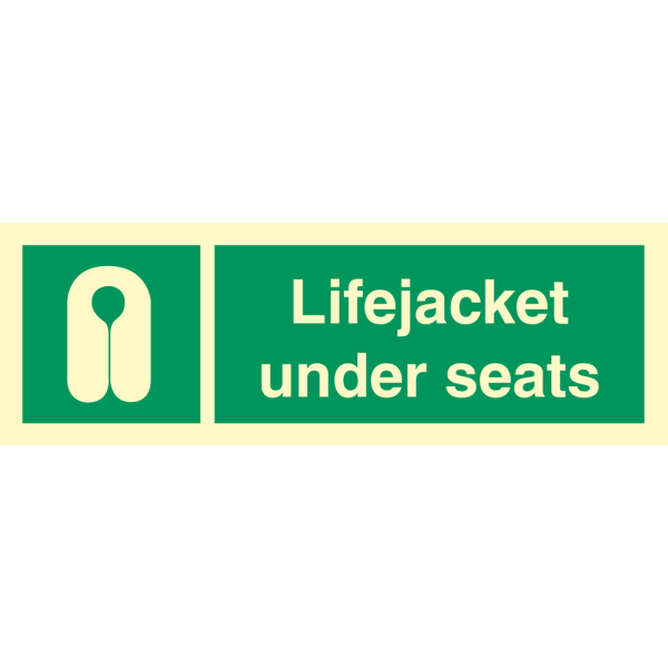 Lifejacket under seats - IMO Emergency sign