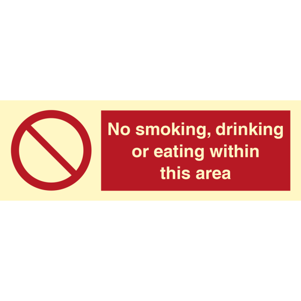 No smoking, drinking or eating within this area - IMO Prohibition sign