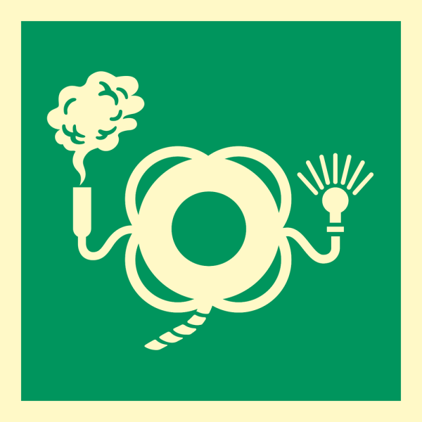 Lifebuoy with smoke, light and line - IMO sign