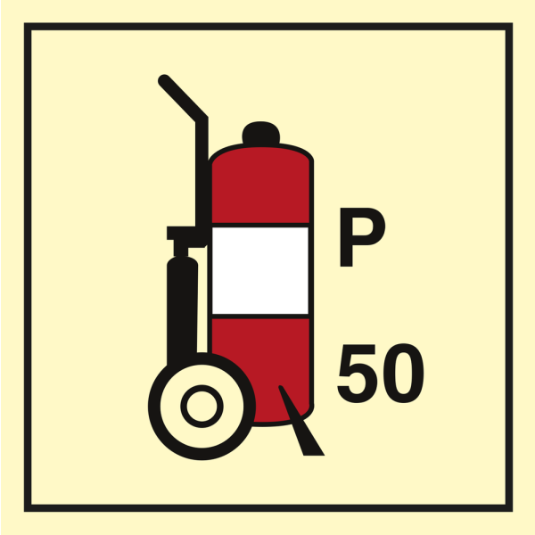 Wheeled fire extinguisher Powder 50 - IMO Fire Control sign