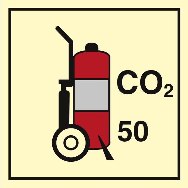 Wheeled fire extinguisher CO2 50 - IMO Fire Control sign