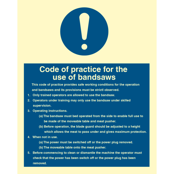 Code of practice for the use of bandsaws - IMO Mandatory sign - IMPA 335758