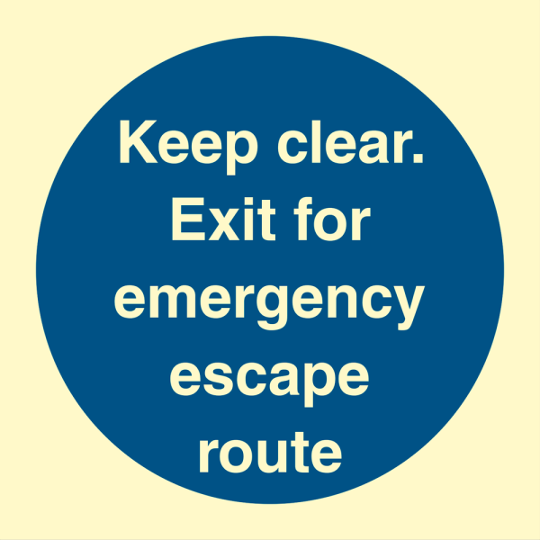 Keep clear. Exit for emergency escape route - IMO Mandatory sign - IMPA 335800