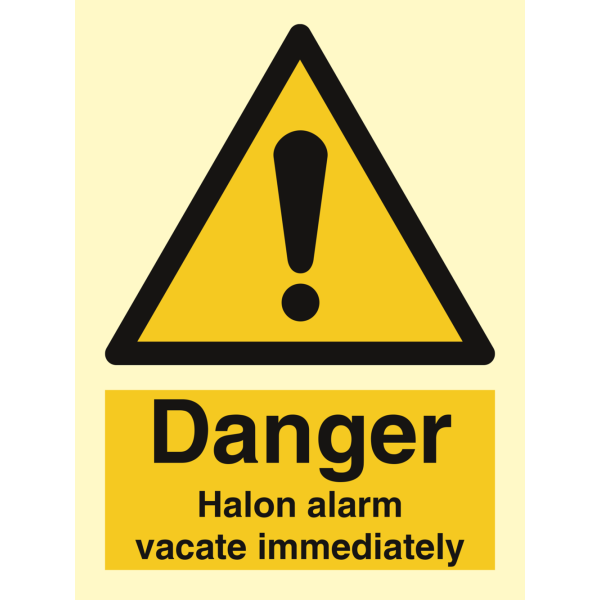 Halon alarm vacate immediately - IMO Hazard & Warning sign