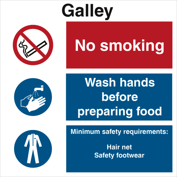 Galley - No smoking - Wash hands.. - IMO Combi sign - IMPA 333124