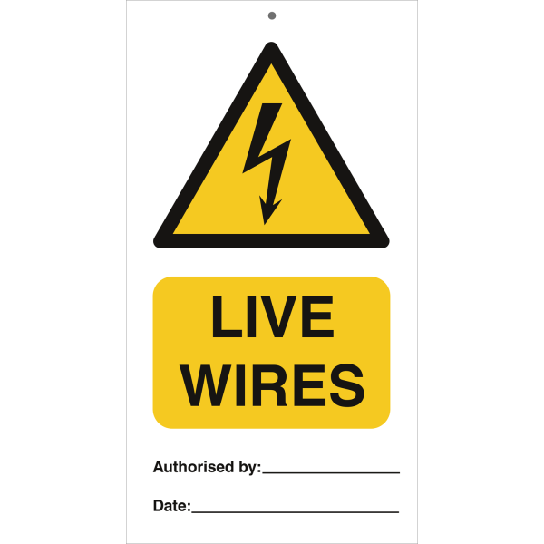 Danger live wires (pk. a´· 10 stk.) IMO skylt - 0.2 mm rigid 140 x 75 mm