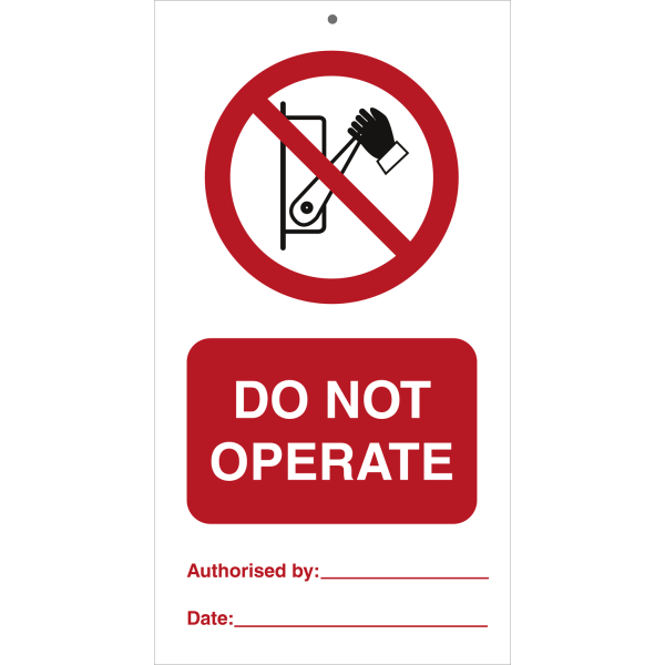 Do not operate (pk. a' 10 stk.) IMO skylt - 0.2 mm rigid 140 x 75 mm