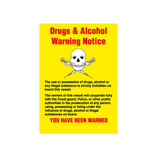 Drugs & alcohol warning IMO skylt - Självhäftande vinyl 297 x 210 mm