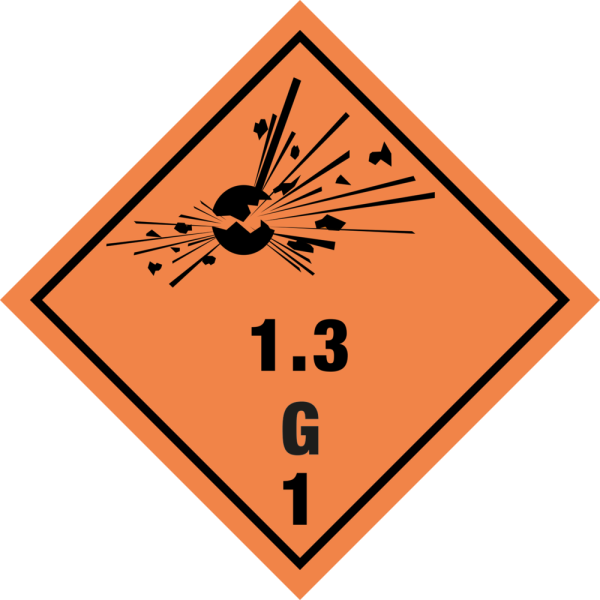 Explosives kl. 1.3 G fareseddel
