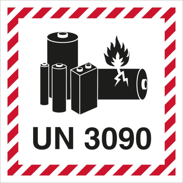 UN 3090 Etikett för litiumbatteri, självhäftande vinyl - rulle med 250 st.
