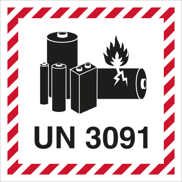 UN 3091 Etikett för litiumbatterier, självhäftande vinyl - rulle med 250 st.