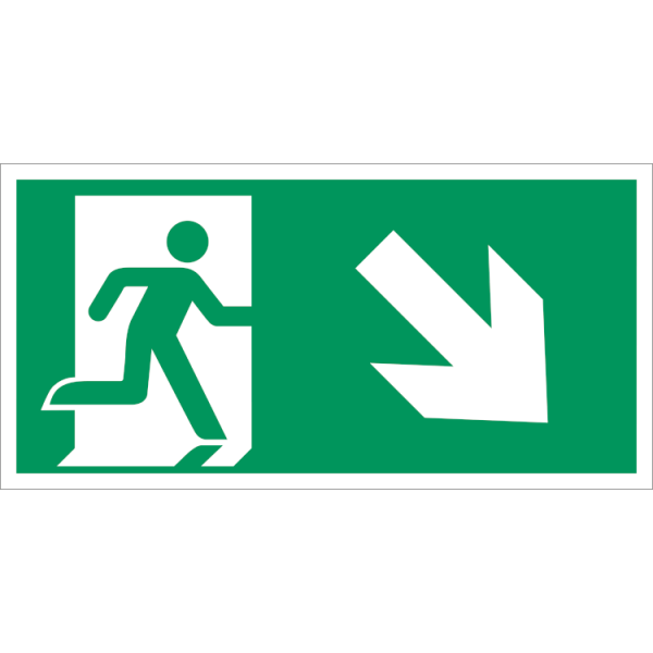 Escape route downstairs right IMO skylt - Klar vinyl 50 x 100 mm