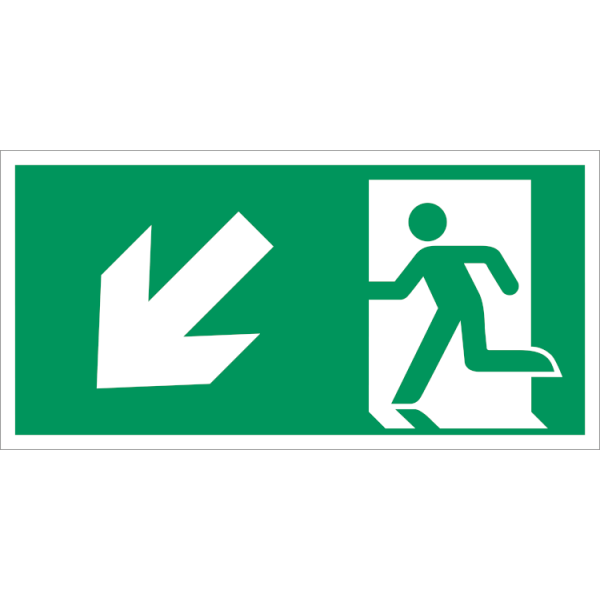 Escape route downstairs left IMO skylt - Klar vinyl 50 x 100 mm