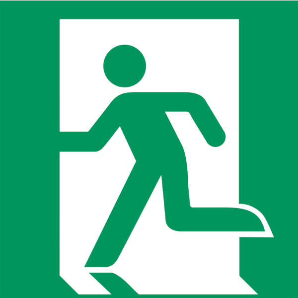 Emergency exit left IMO skylt - Klar vinyl 50 x 50 mm