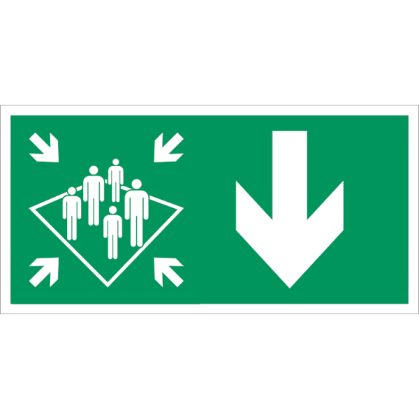 Muster station arrow down IMO skylt - Klar vinyl 50 x 100 mm