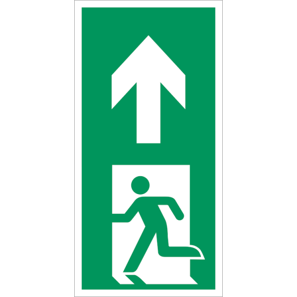 Escape route forward left vertical IMO skylt - Klar vinyl 100 x 50 mm