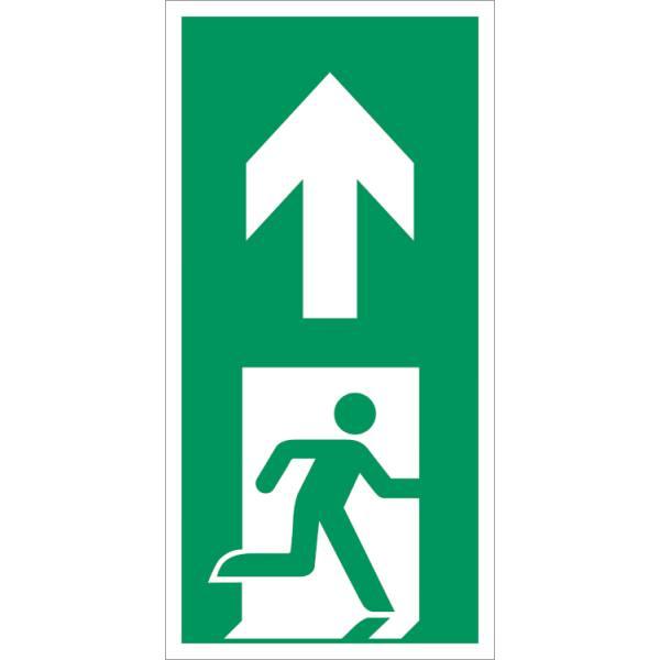 Escape route forward right vertical IMO skylt - Klar vinyl 100 x 50 mm