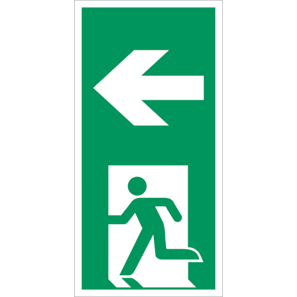 Escape route left vertical IMO skylt - Klar vinyl 100 x 50 mm