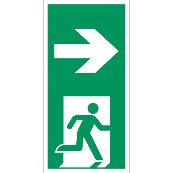 Escape route right vertical IMO skylt - Klar vinyl 100 x 50 mm