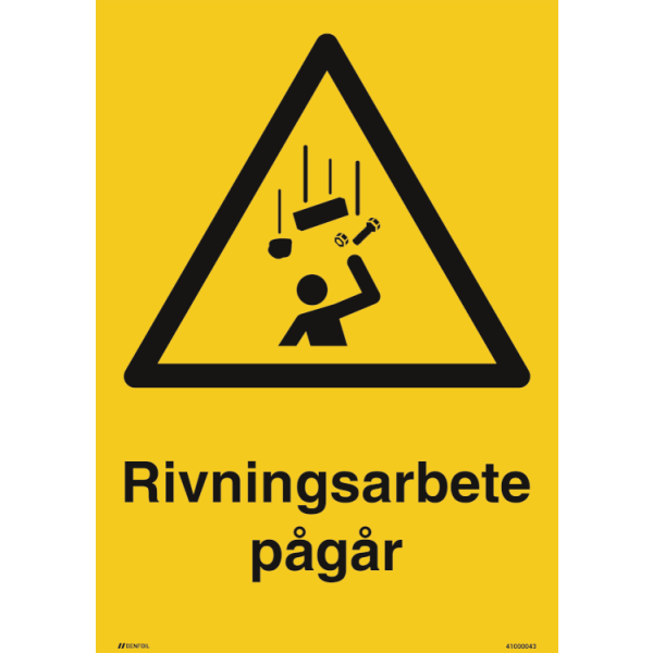 Rivningsarbete pågår - Varningsskylt ISO 7010 W035