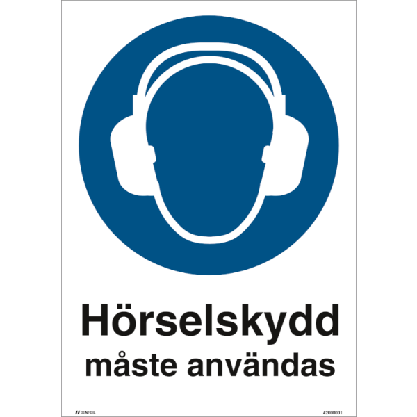 Hörselskydd måste användas - Påbudsskylt ISO 7010 M003